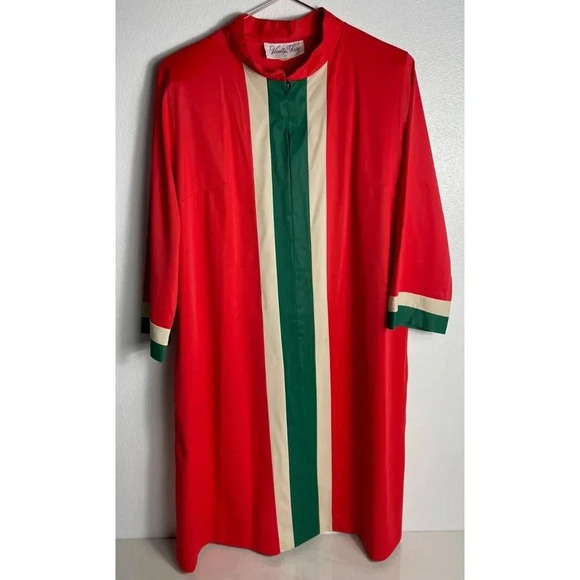 Vintage Vanity Fair Womens Intimates Sleepwear Full Zip Up Red Dress Robe Sz 14 - Picture 1 of 12